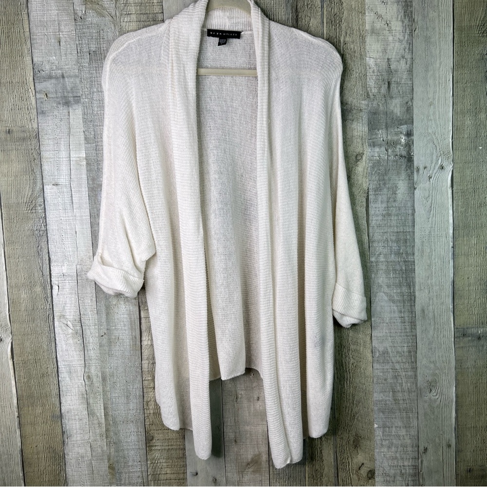 Bryn Walker Large Lightweight Open Front Knit Cardigan Sweater Italian Yarn